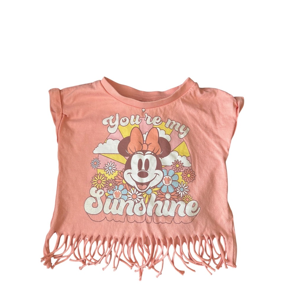 Disney Minnie Mouse You're My Sunshine Fringe Hem Top‎ Shirt Girls 18M Coral